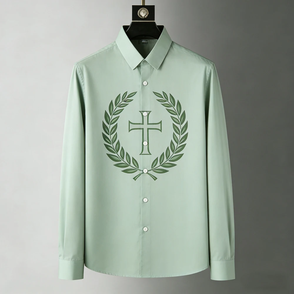 

2026 Men's Cross Pattern Prayer 3D Printed Shirt Long Sleeve Lapel Button Hawaiian Beach Shirt Outdoor Party Men's Clothes