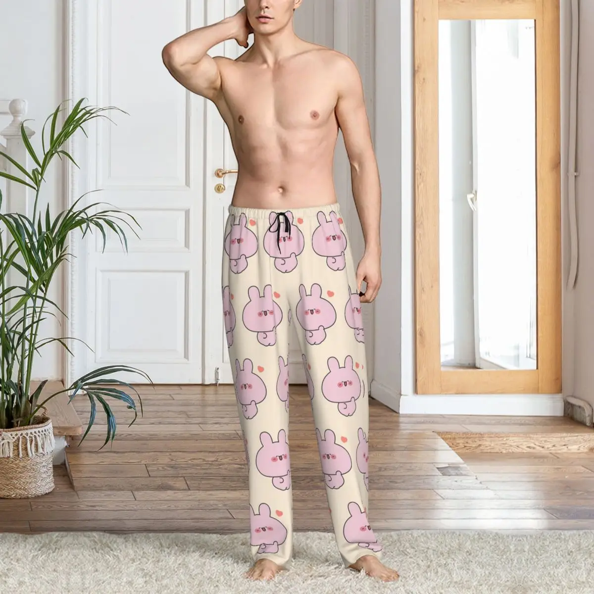 Custom Men Asamimichan Pajama Pants Print Cute Rabbit Sleep Sleepwear Bottoms with Pockets