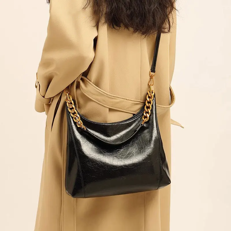 

Высококачественная большая сумка 2025 года большой вместимости, сумка на одно плечо из мягкой кожи, сумка через плечо с ремешком-цепочкой