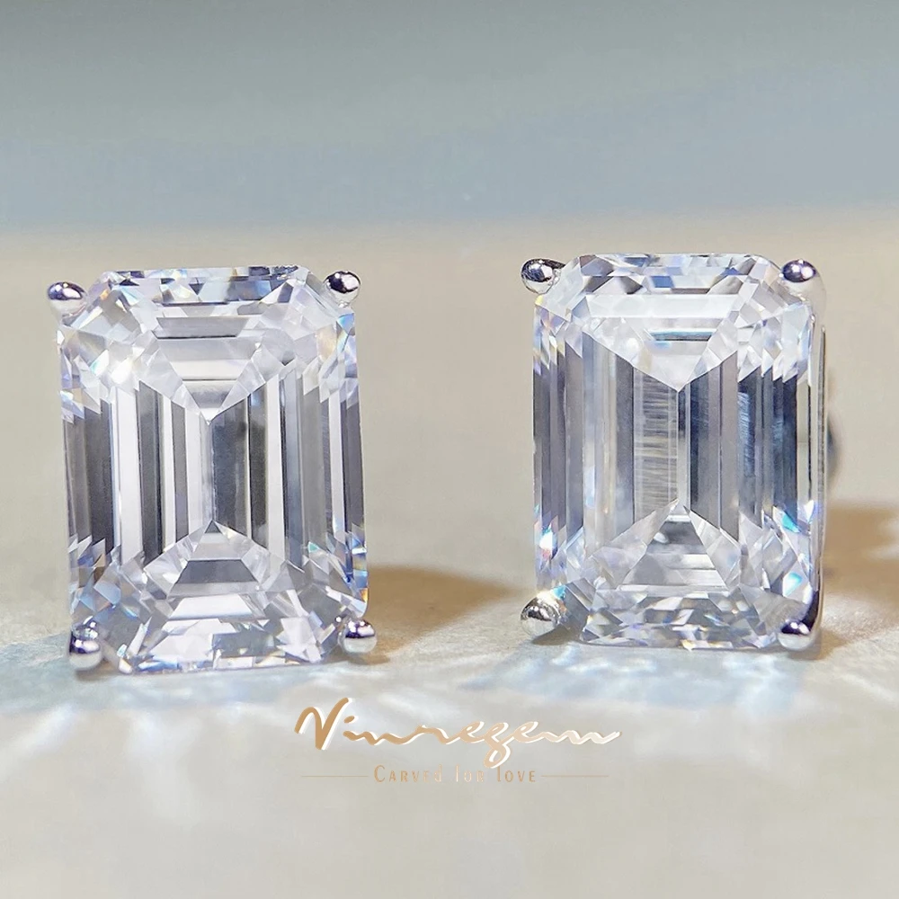 

Vinregem 8*11 MM Emerald Cut Lab Created Sapphire Gemstone Ear Studs Earrings for Women 100% 925 Sterling Silver Fine Jewelry