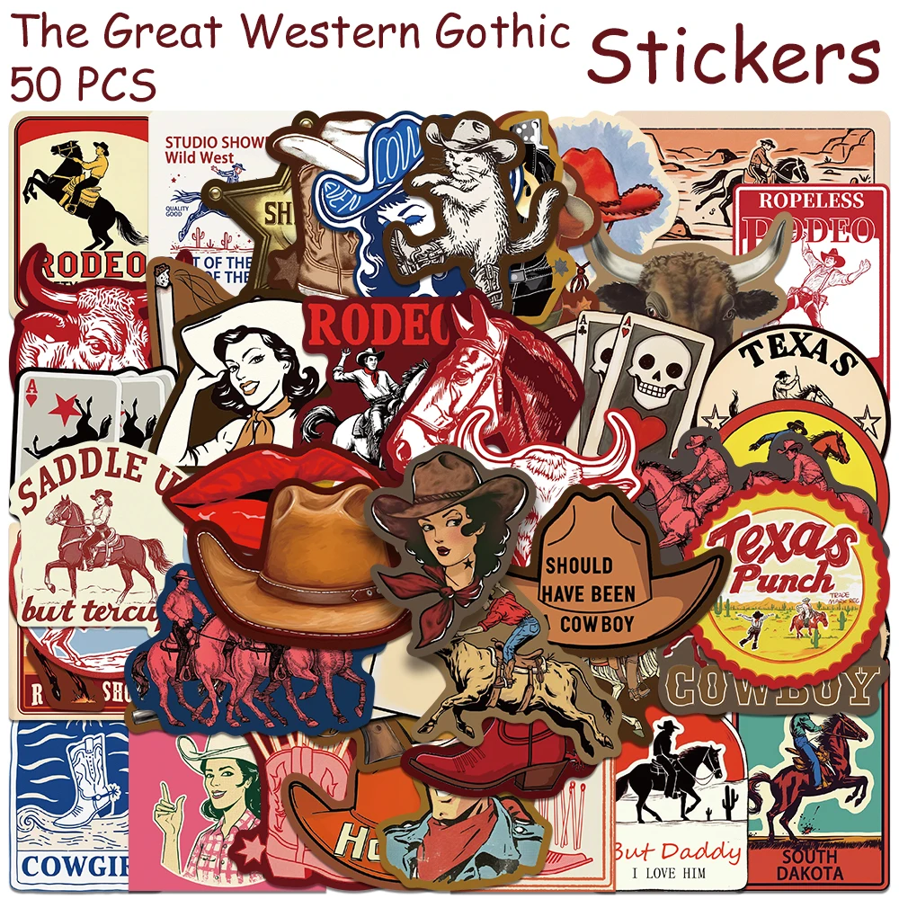 50pcs The Great Western Gothic Stickers Decals For Laptop Notebook Skateboard Helmet DIY Aesthetic Stickers Creative Gifts