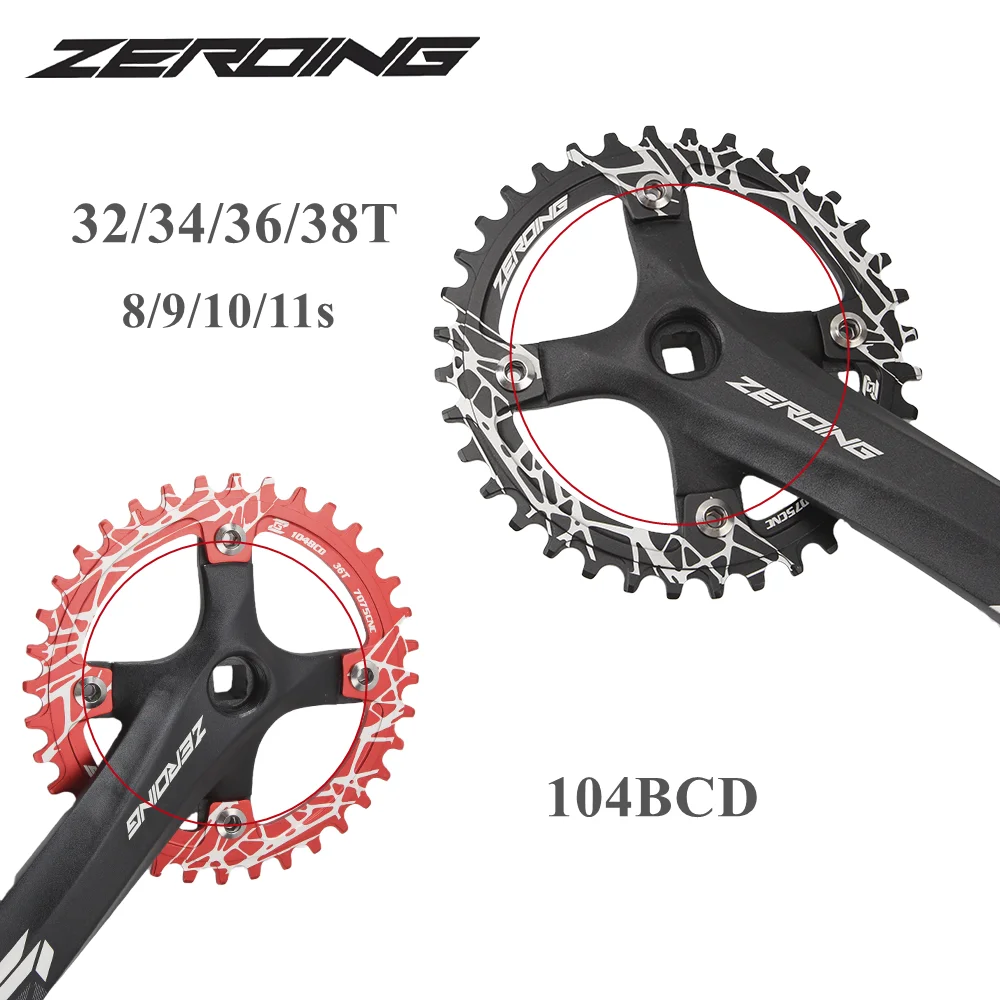 ZEROING Bicycle Crankset 104BCD Mountain Bike Square Hole Crank 170mm Narrow Chainrings 32T 34T 36T 38T Sprocket MTB Crankset