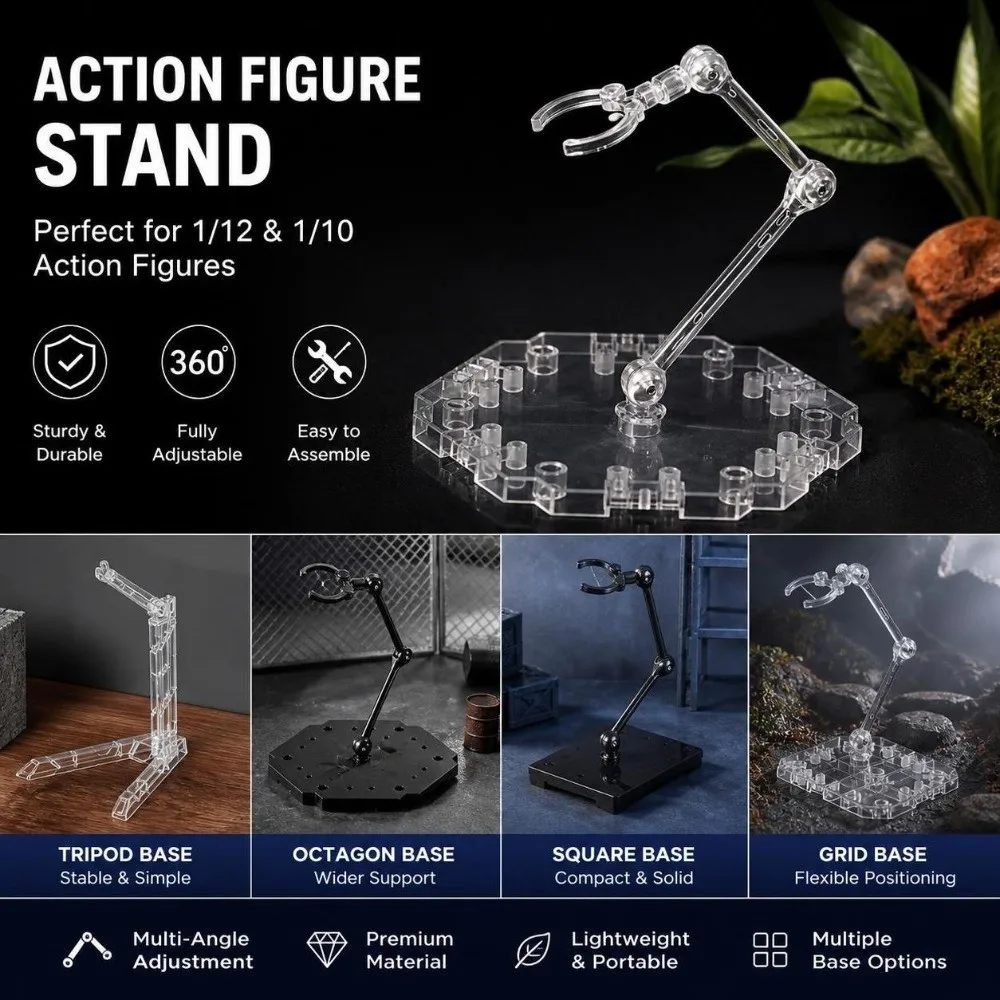 Perfect Transparent Action Figure Display Stand Assembly Rack Gundam Models PVC Movable Figure Stand Dolls Accessories