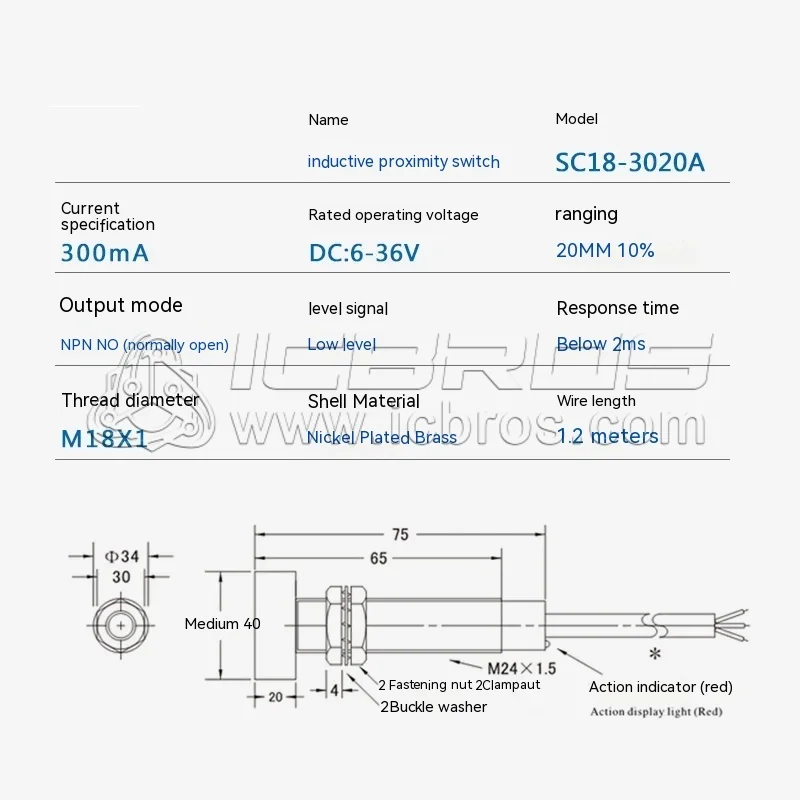 M18 مستشعر التبديل القرب ، SC18-3020A ، ثلاثة أسلاك ، NPN24V ، مفتوحة ومغلقة عادة ، SC18-3020B ، SC18-3020C ، SC18-3020D ، SC18-3020D #2