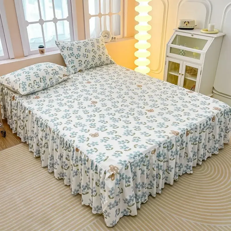 Korean Style Floral Bed Sheet Cover - Soft And Comfortable Elastic Mattress Protector With Anti-Slip Design For Queen Bed