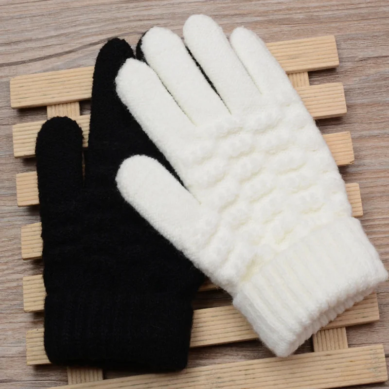 Winter Knitted Baby Gloves Warm Thicken Faux Cashmere Mittens for Boy Girl Solid Color Jacquard Kids Full Finger Gloves