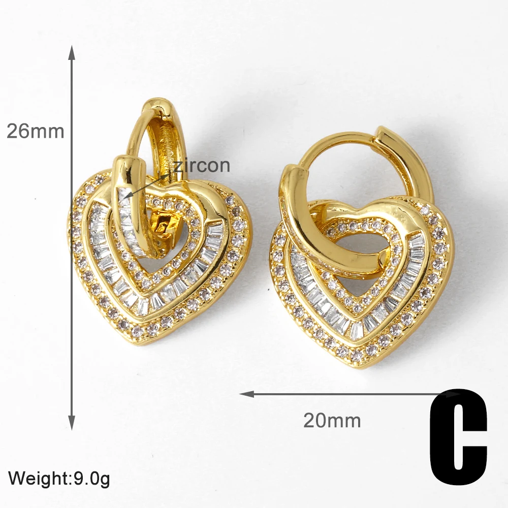FLOLA Luxury Clear Crystal Heart Earrings for Women Gold Plated Round Dangle Earrings CZ Jewelry Gifts ersa145