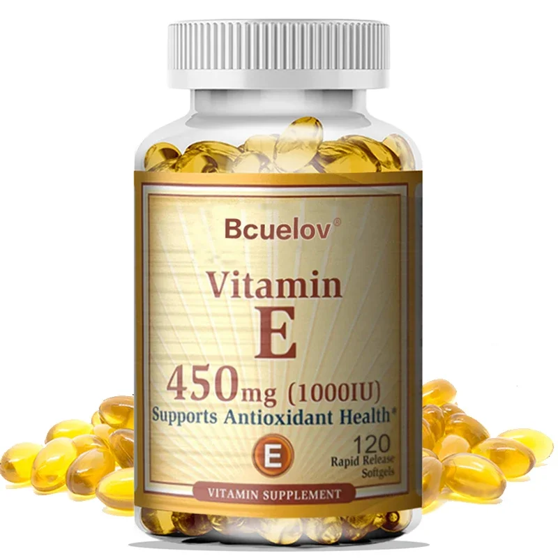 Bcuelov Vitamin E Vegetarian Capsules, Non-GMO, Provides Nutrition for Skin and Immune System, Fights Free Radicals, Antioxidant