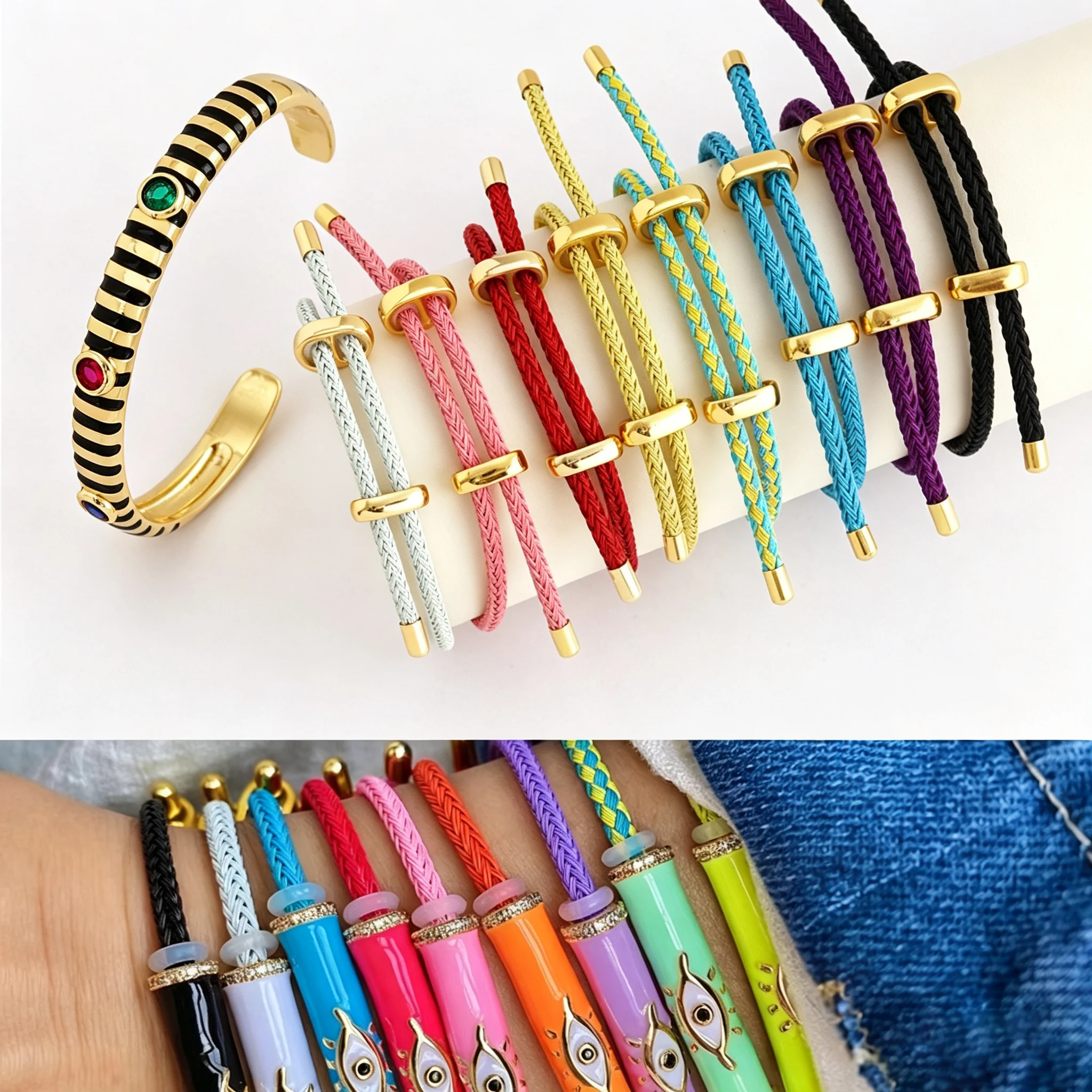 Colourful Half Finished Bracelet With Milan Cord, With Sliding Slider Stopper Beads, For Connector Link Jewelry Findings Supply