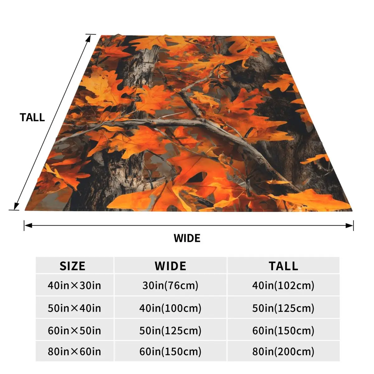 Orange Oak Leaves Autumn Camouflage Artwork Blanket Soft Warm Flannel Throw Blanket Bedding for Bed Travel Home Sofa