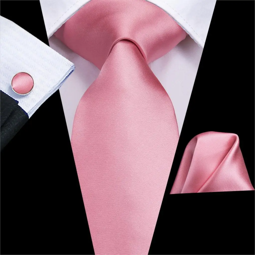 Hi-Tie Men Silk Wedding Tie Peach Pink Coral Solid Gift Necktie For Men Fashion Designer Quality Hanky Cufflink Business Party