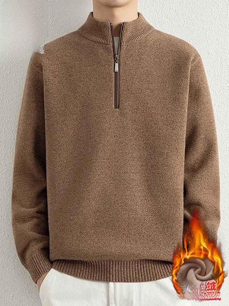 

Мужская трикотажная кофта на флисовой подкладке, свободного кроя, с воротником-стойкой, зимняя, повседневная, с длинными рукавами, на молнии, удобная, из полиэстера