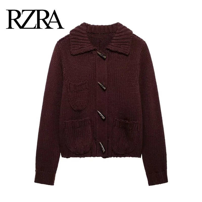 

RZRA women's clothing 2024 autumn and winter new button-decorated lapel long-sleeved simple casual versatile jacket sweater