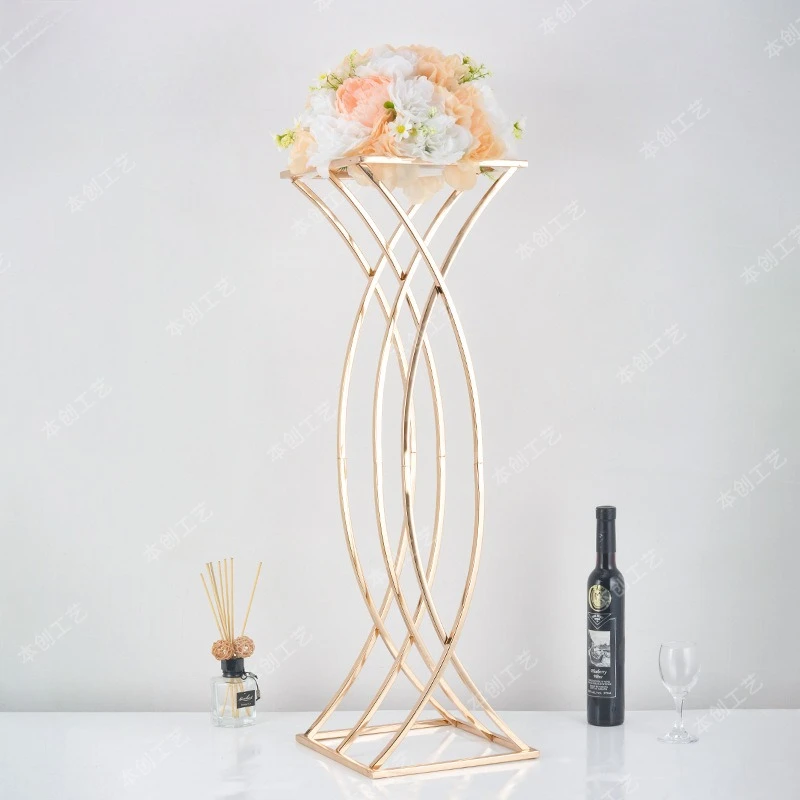 Geometric road guide electroplated props gold wrought iron square frame stand decorative T-table background festival
