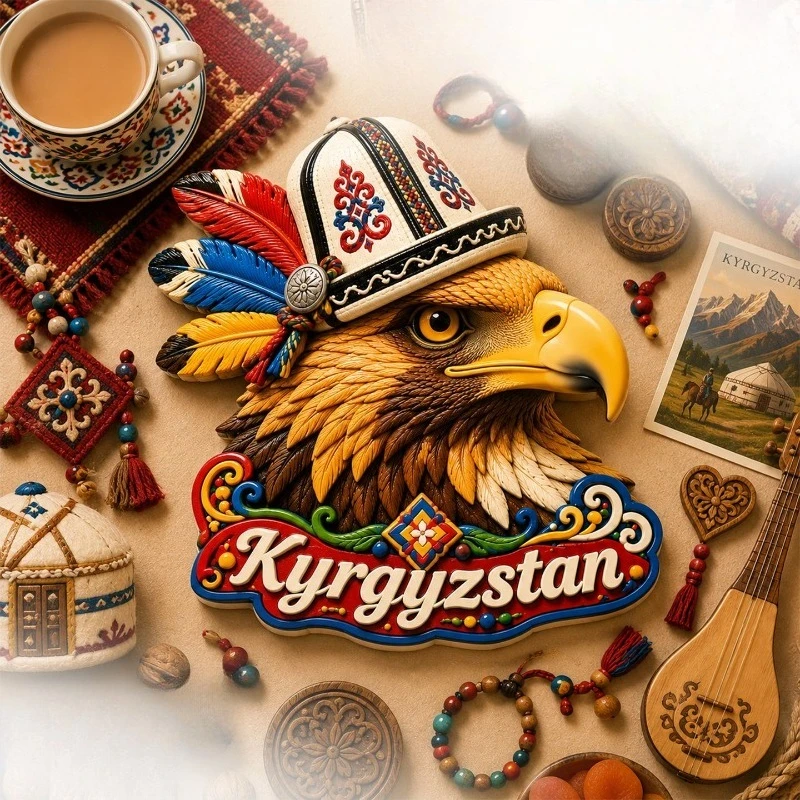 Kyrgyzstan Falcon Nomad Fridge Magnet - Majestic 3D Central Asian Souvenir Unique Cultural Gift for Travel & Tribal Decor