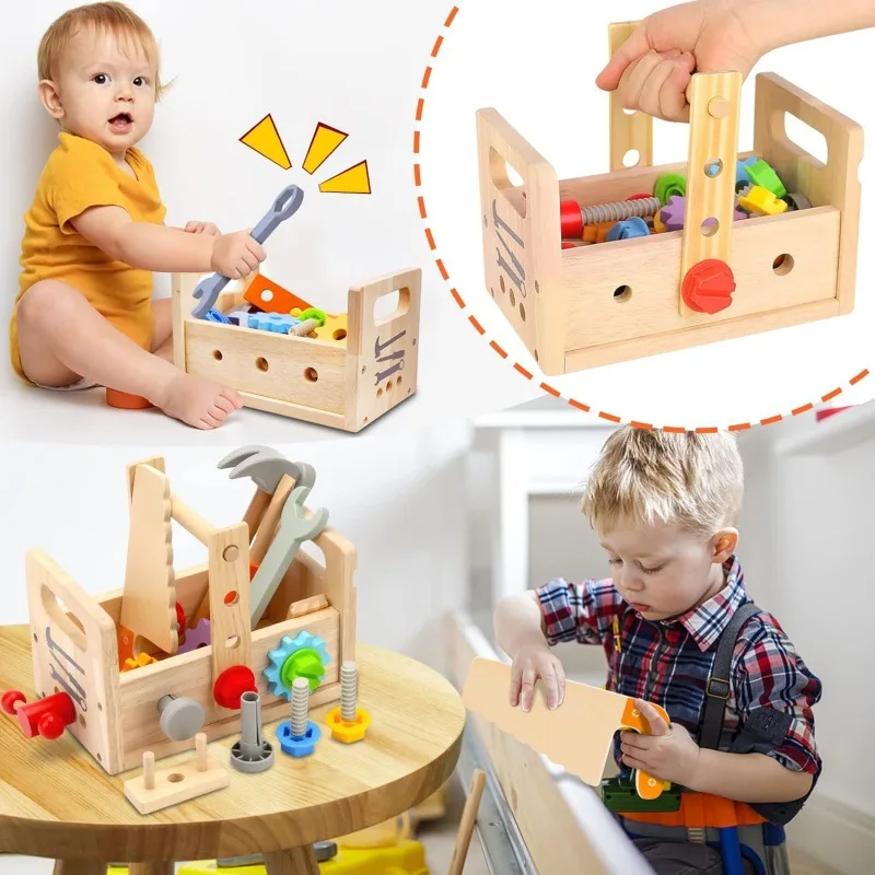 Blöcke Kinder Holz Reparatur Toolbox Schraube und Mutter Entfernung Handwerkzeug Tisch Männlich Baby Puzzle Spielzeug Hobbys