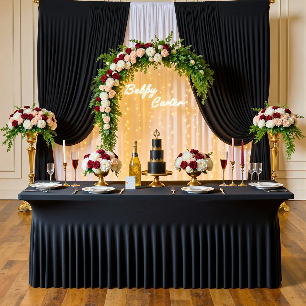 Spandex Table Covers for 6 Foot Rectangle Tables, Wrinkle Resistant Ruffles Elastic Cover for Parties Weddings Birthday Banquet