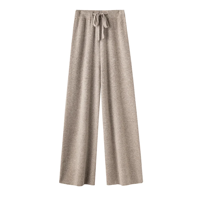 100%Merino Wool Thick Pants Women Autumn Winter High Waist Knitted Wide Leg Pants, Fashion and Loose Korean Four Flat Pants Warm