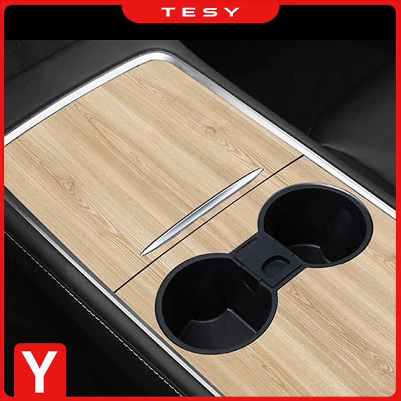 Pegatina de Panel de consola Central de coche, película de grano de madera, cubierta de Control Central de carbono, Interior, para Tesla modelo 3 Y, 2021, 2022, 2023