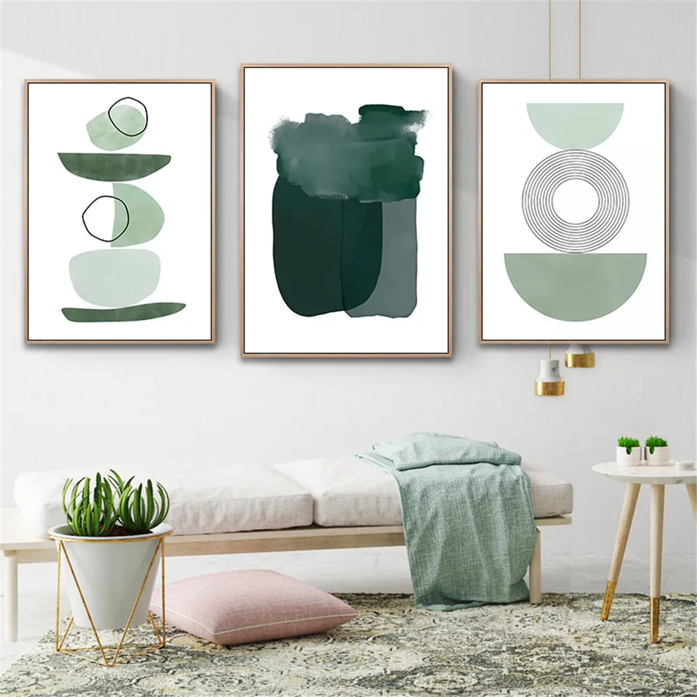 Green Minimalist Geometry Line Canvas Art Poster Abstract Circle Print Wall Painting for Bedroom Livng Room Decor Aesthetic