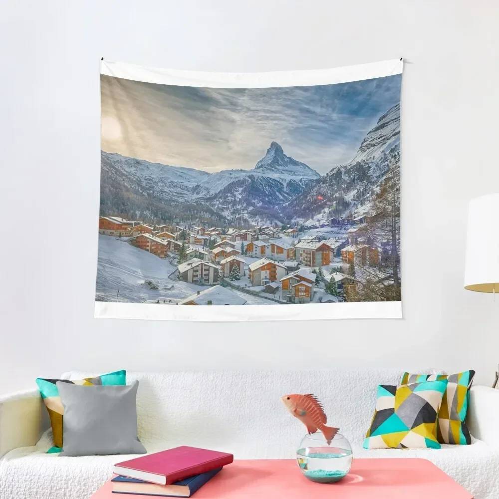 Almost Sunset at Zermatt - Matterhorn Switzerland Tapestry Home Supplies Wall Decor Tapestry