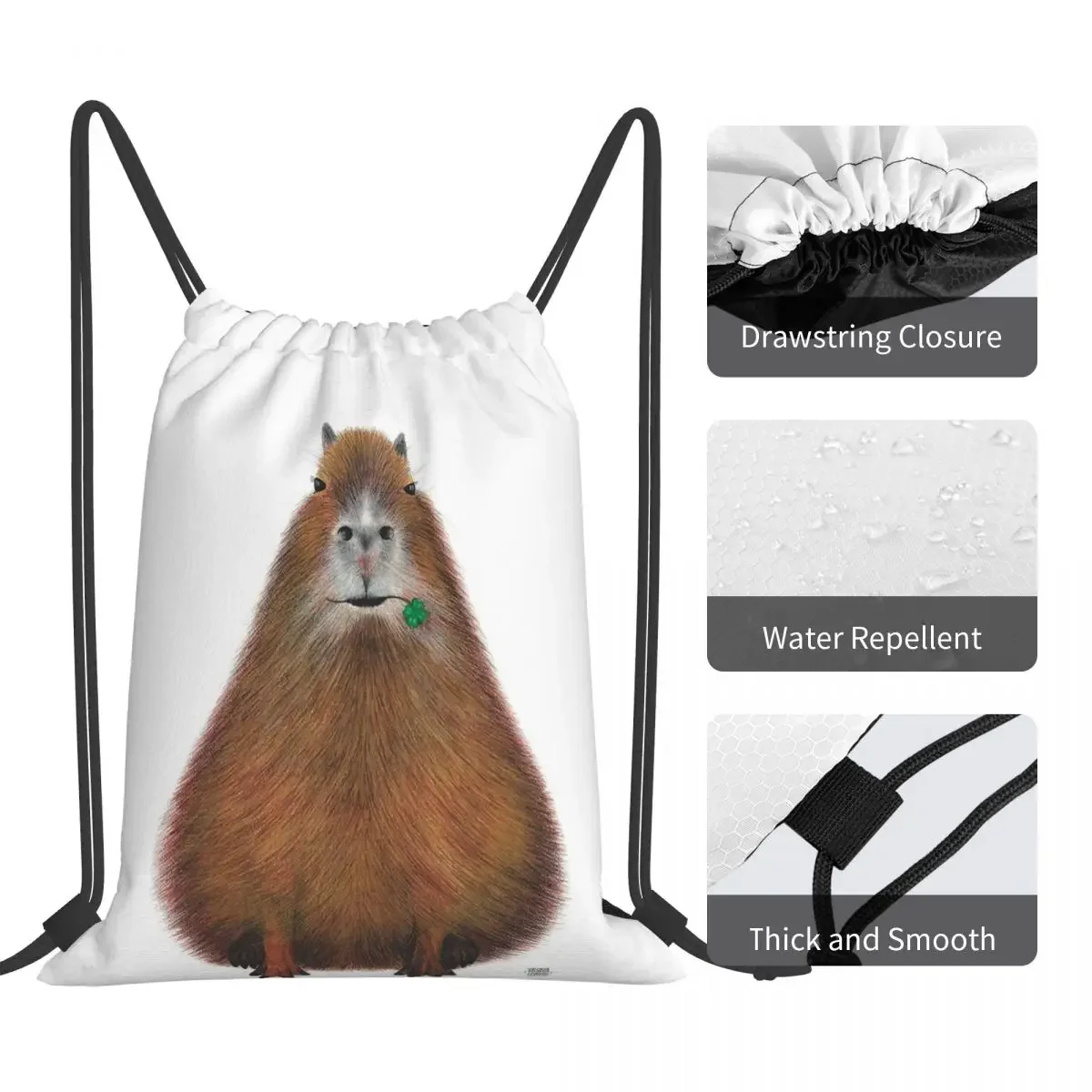 Capybara-mochilas de ilustración hechas a mano de alta calidad, bolsas con cordón, paquete de cordón, bolsa de artículos diversos, bolsa de libros