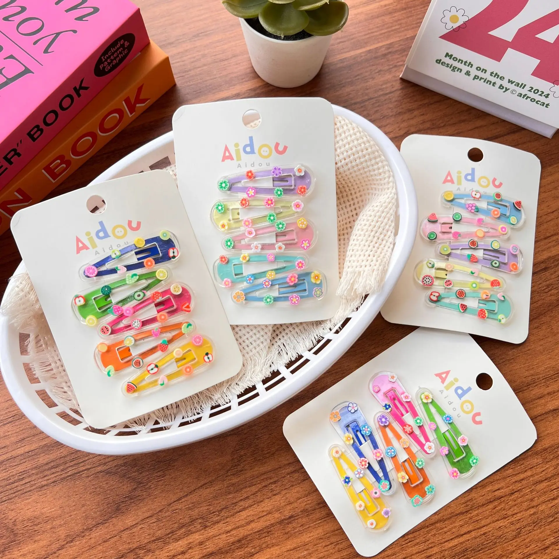 

Корейский стиль ярких цветов, детская глина Fimo, фрукты, цветы, боковая челка, детские заколки, аксессуары для волос для девочек