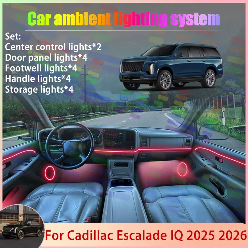 

Для Cadillac Escalade IQ 2025 2026 2/24 в 1, автомобильная атмосферная лампа, абажур RGB, ансамбль, стример, атмосферный набор, автозапчасти