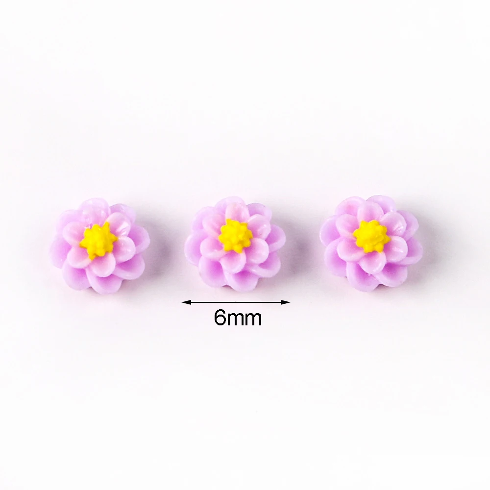 100Pcs 6mm Mini Flower Gems Nail Art Resin Mix Colors Floral Nail Art Charms Flower Shaped Manicure Jewelry Charms Supplies