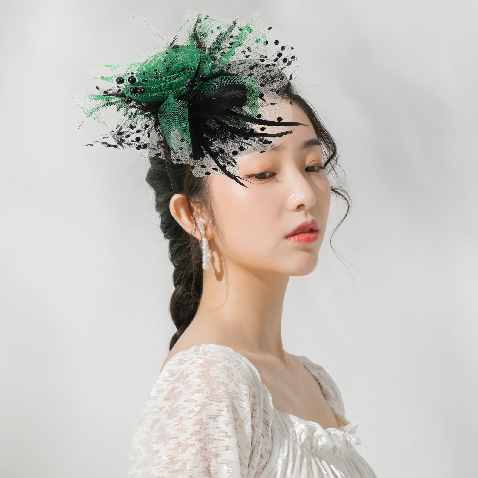 

Color-blocked Headband Women Bridal Hair Accessories Wedding Hat Elastic Head Flower Random Color Clip Tea Party Banquet