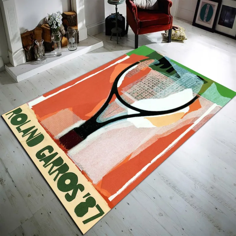 Cartoon Tennis Court Rug Playful Kids Room Sports Retro Living Room Home Bedroom Decoration Carpet