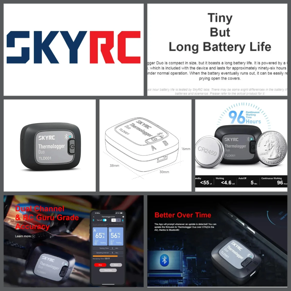 เครื่องตรวจจับอุณหภูมิมอเตอร์คู่ SKYRC Thermologger รุ่น TLD001 พร้อมแอป Bluetooth ควบคุมอุณหภูมิได้อย่างแม่นยำ รุ่น SK-500043