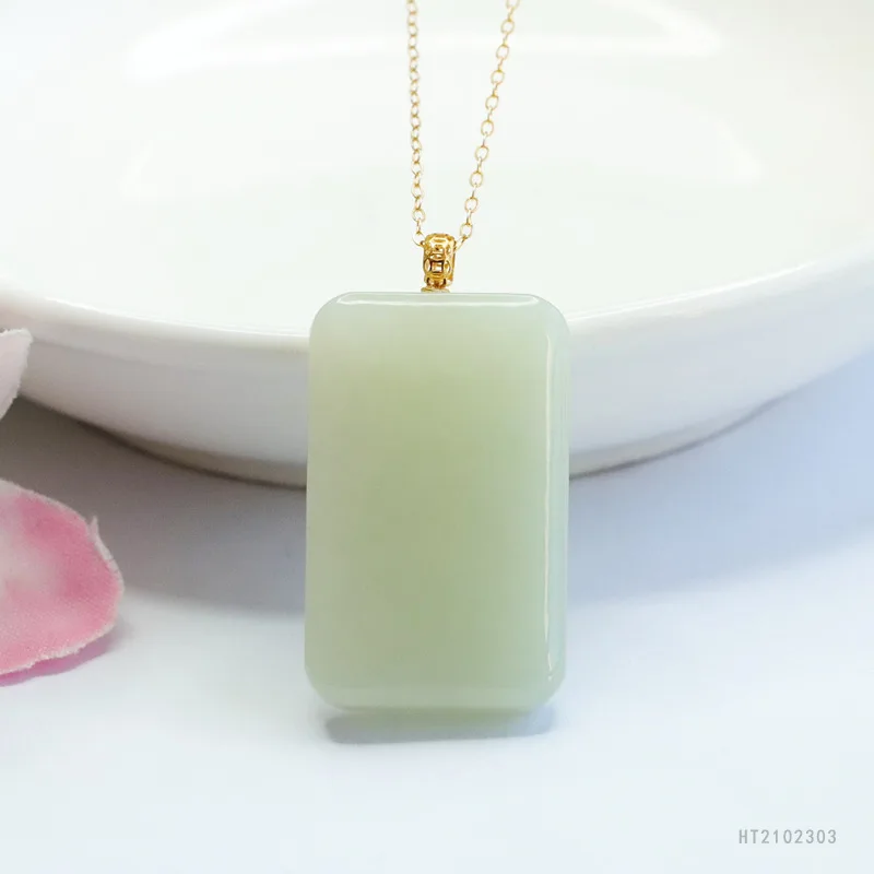 Juantu 18K Gold Pendant with Natural Hetian Jade "No Worries" Design Jewelry S2102303