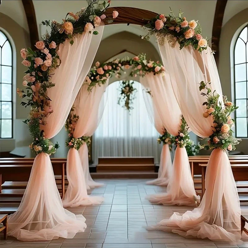 أنيقة عارية الوردي تول النسيج الباب Lintel Deocraiton رومانسية الزفاف خلفية المظلة الحدث مادة الحفلات Diy بها بنفسك الملابس الأقمشة