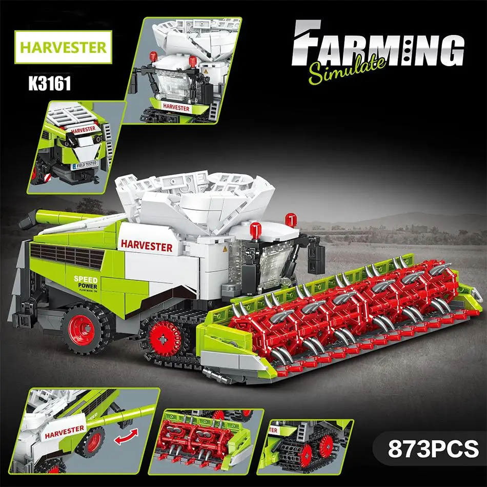 Technical Harvester Baler Durable Mower Building Blocks MOC Farming Simulate Model Assembly Truck Bricks Toys For Kids As Gifts