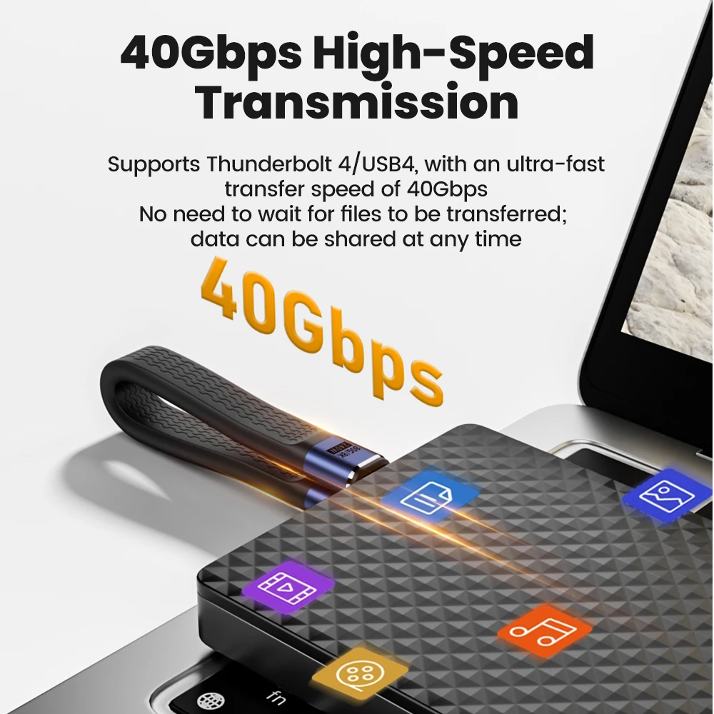 240 واط المحمولة قصيرة نوع C إلى نوع C كابل USB4 كابل نقل البيانات USB C شحن سريع المفاتيح كابل آيفون 15 سامسونج