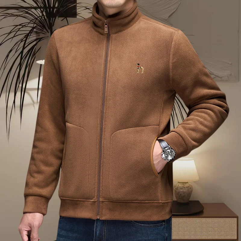 

Autumn winter new brand exquisite little dog embroidered warm zipper cardigan men's fashion best-selling stand up collar jacket