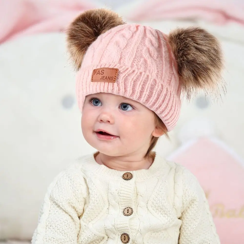 Cor sólida chapéu do bebê cachecol luvas conjunto à prova de vento quente engrossar pompom chapéus de malha gorro de malha pompom infantil bonnet natal