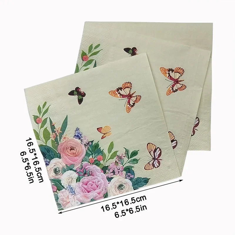 Servilletas de papel cuadradas para decoración de fiestas, manteles individuales de 2 capas, de 33x33cm, con diseño Floral de mariposa, hueso de mariposa, Bart, 20 piezas