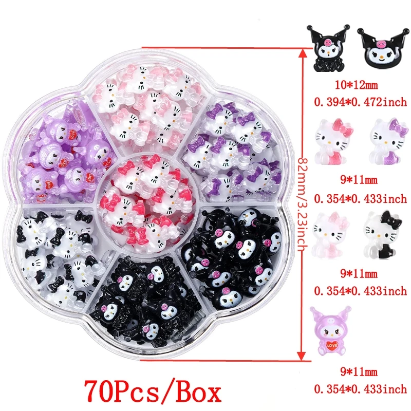 120/70Pcs In The Box Kawaii Sanrio Nail Art Charms Hello Kitty Kuromi Cinnamoroll Cartoon Nail Rhinestone Gems Kit DIY Craft