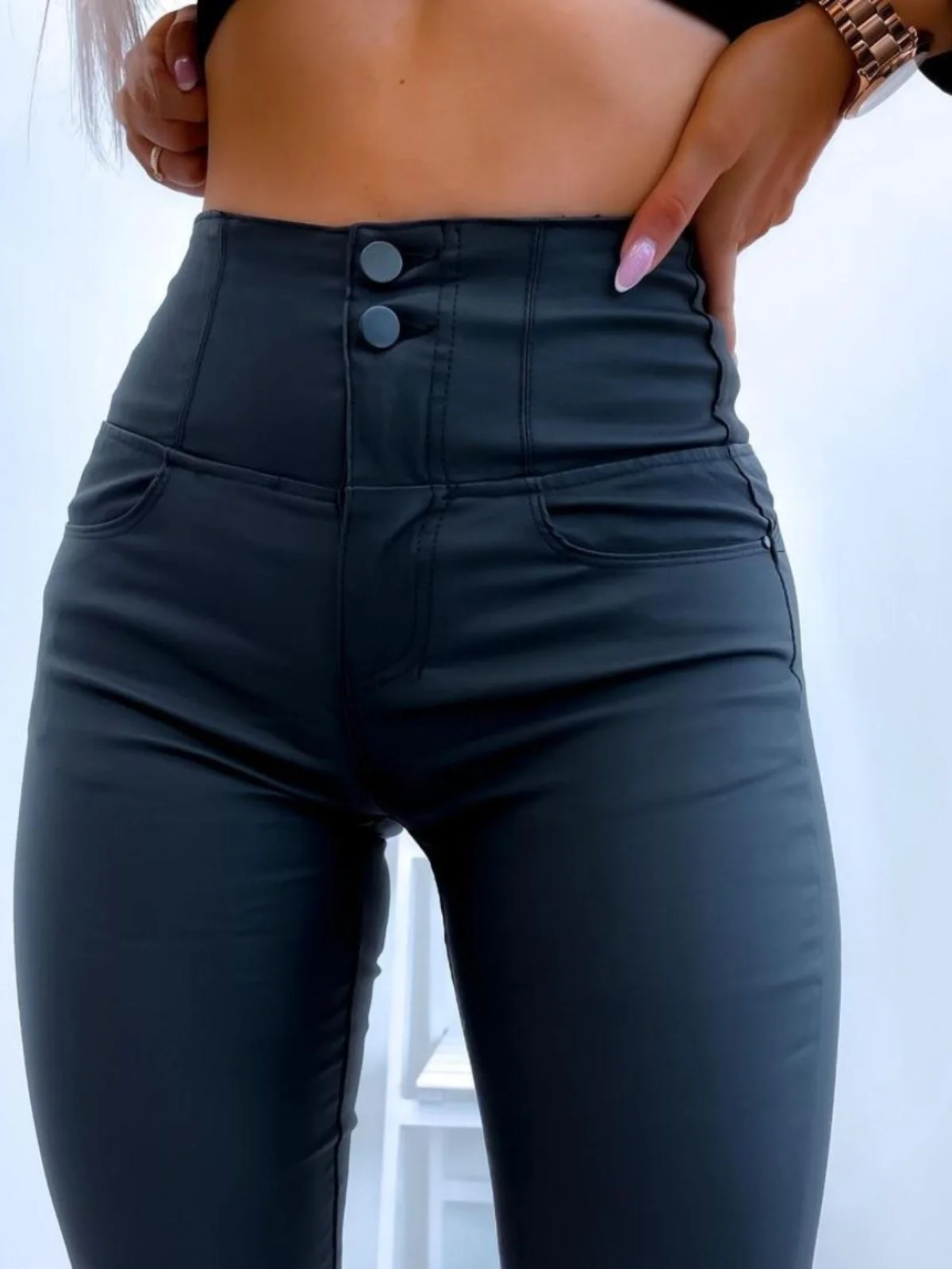 Bla Pantalones ajustados con cremallera de cintura alta, pantalones ajustados para mujer, pantalones informales de cintura alta, función de levantamiento de glúteos alargada de nueve piezas