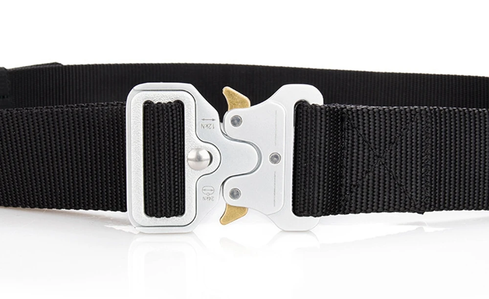 38mm Taktischer Gürtel für Herren Robuster Nylon-Hüftgürtel mit Silberschnalle Unisex Designer-Jeansgürtel für Damen – Detail 12