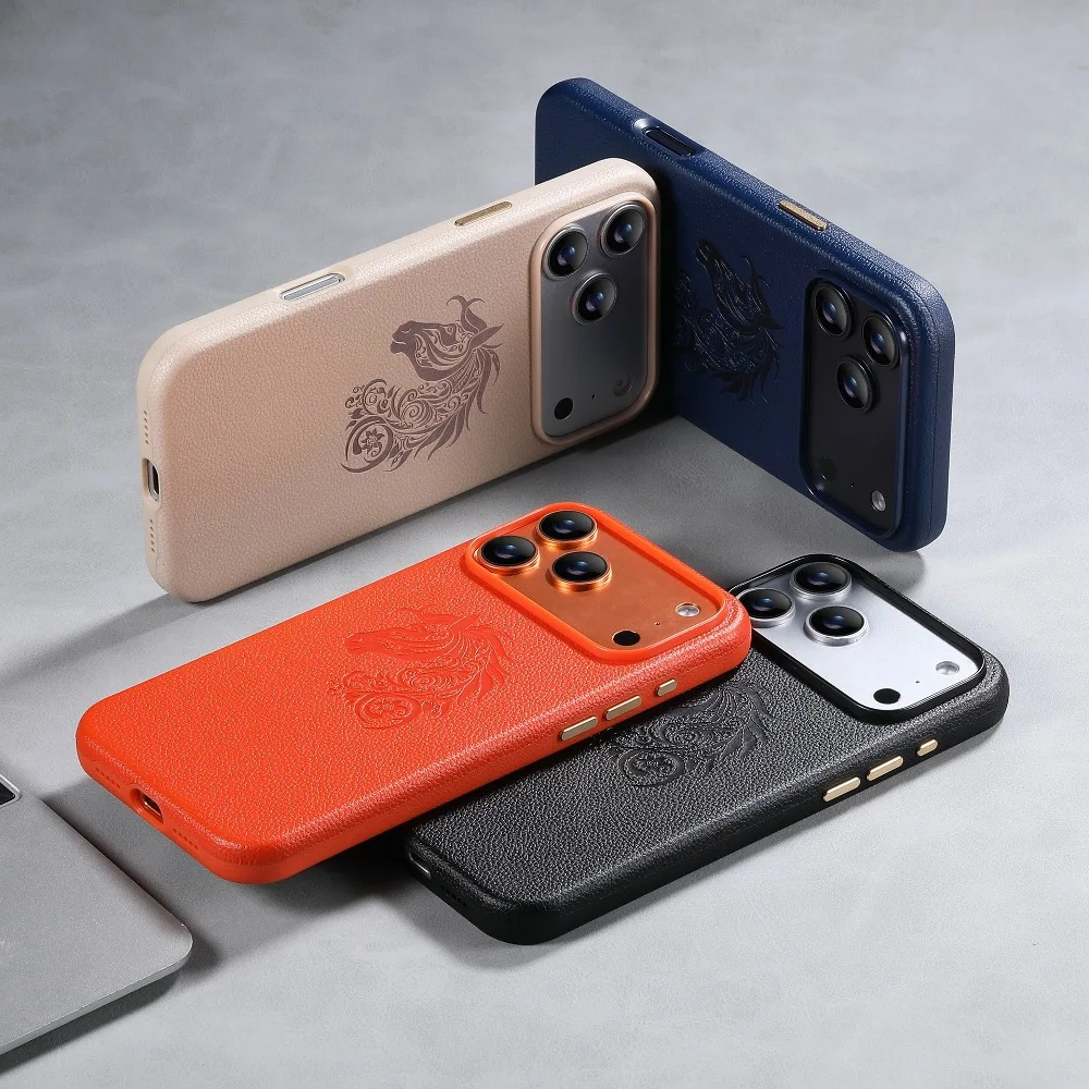 

Fashion Horse Pattern Solid Color Leather Phone Cover for iPhone 17 16 15 Pro Max with Protective Case