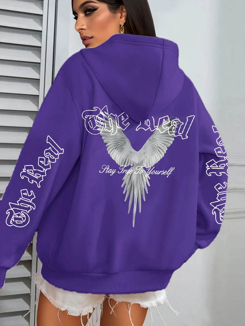 

Женская толстовка с дизайном The Real Wings, модные толстовки в стиле хип-хоп, осенняя теплая универсальная одежда, свободный флисовый пуловер унисекс