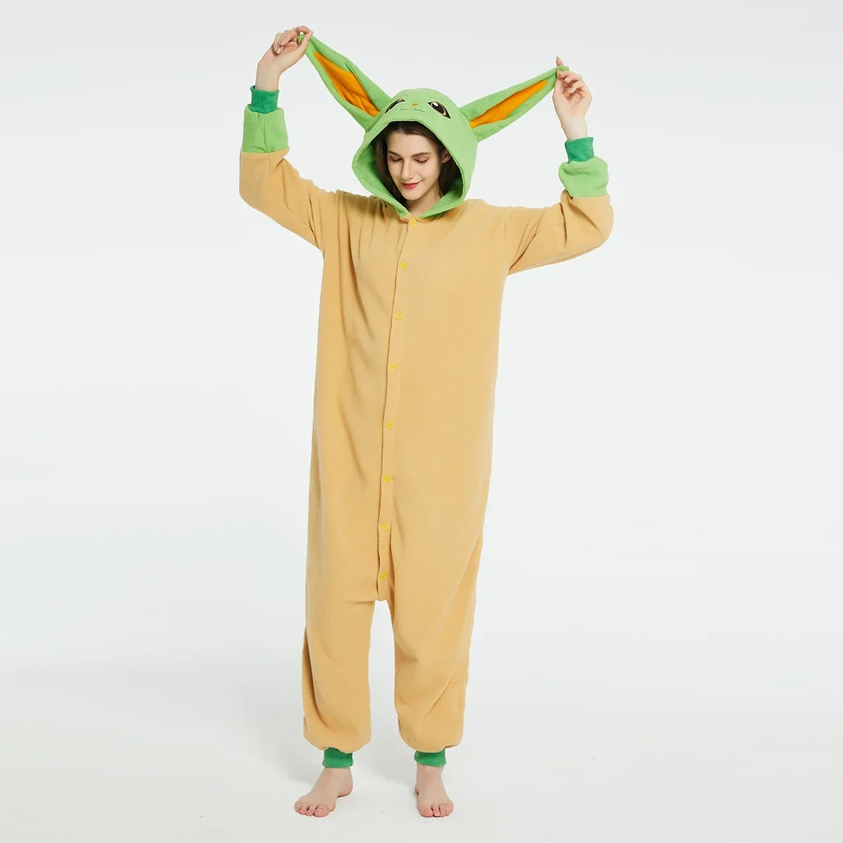 

2025 Halloween Costume de Cosplay le Yoda mandalorien bébé Grogu pyjamas amoureux d'hiver Anime Kigurumi adulte hommes