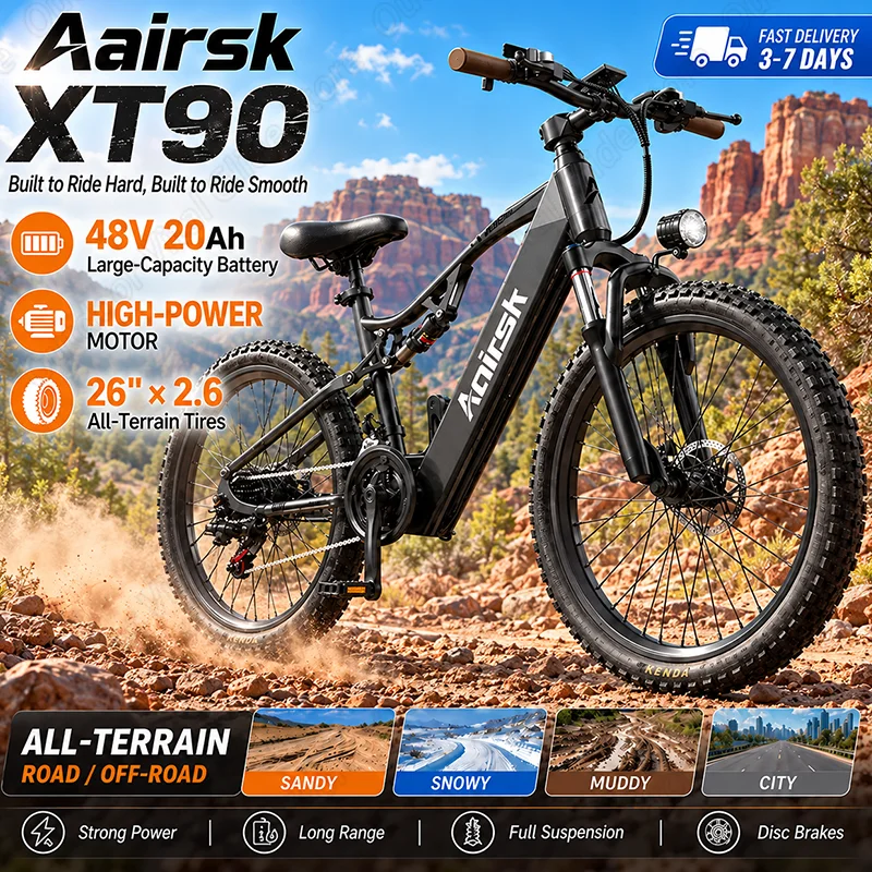 Aairsk XT90 Bicicletta Elettrica per Adulti con Sospensione Completa, Motore ad Alta Potenza, Batteria al Litio 48V 20Ah, Bici Elettrica Fuoristrada, Pneumatici 26*2.6"