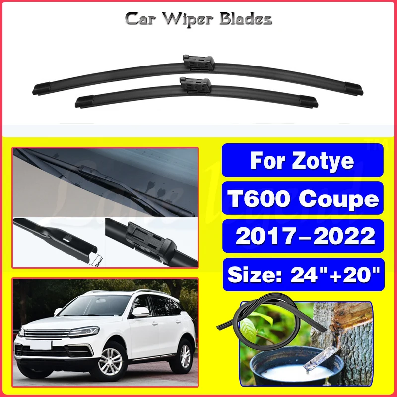 

2pcs For Zotye T600 Coupe 2017 2018 2019 2020 2021 2022 Front Wiper Blades Brushes Cutter Windscreen Accessories 24"+20"