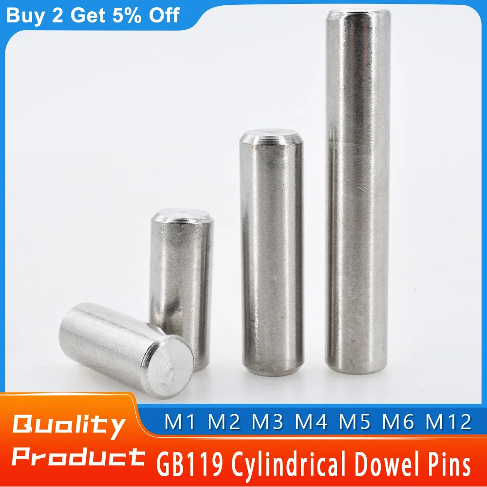 GB119 304 Stainless Steel Cylindrical Dowel Pins Solid Fixing Pins Locating Shaft Lock Rod Fastener Kit M1 M2 M3 M4 M5 M6 M8 M10