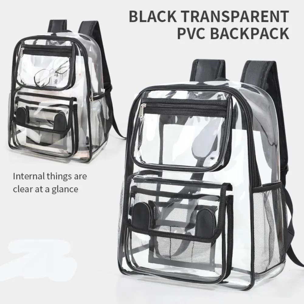 Casual PVC Transparent Backpack Large Capacity Waterproof Travel Rucksack See Through Clear Student School Bag