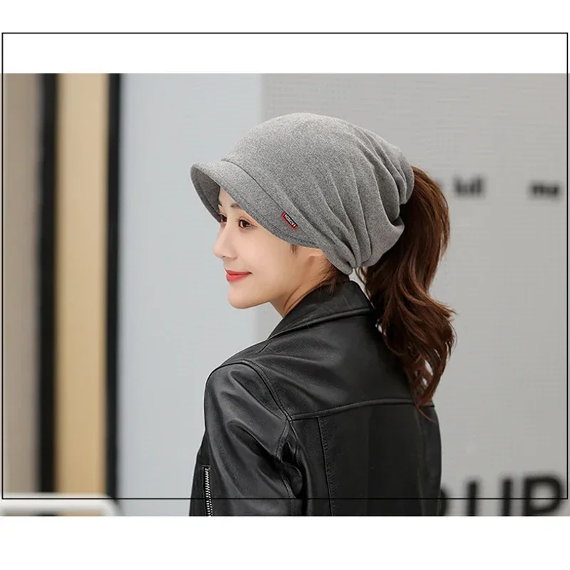 Womens Fashion Dual Purpose Scarf Hat New Solid Color Keep Warm Cap Autumn Winter Horsetail Caps Warm Headgear Ladys Scarf